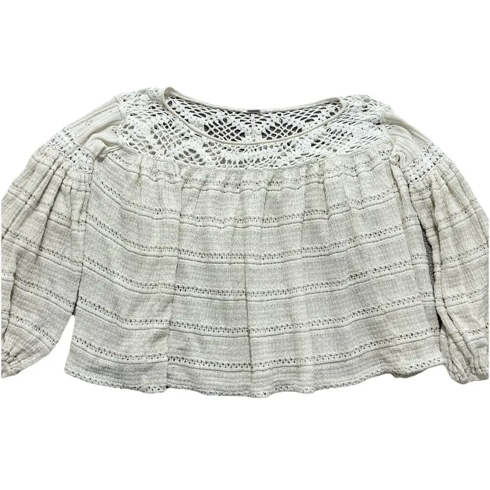 Free People Women's XS Someday Crochet Yolk‎ Sweater Ivory Oversized
